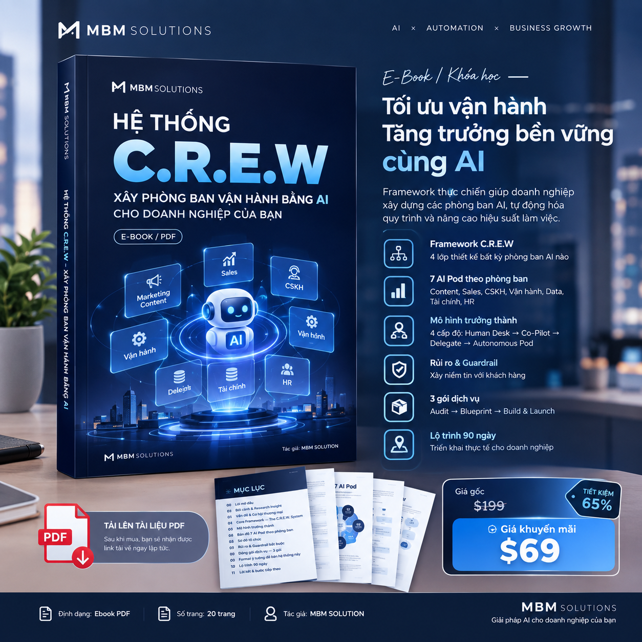 Hệ thống C.R.E.W xây phòng ban vận hành bằng AI cho doanh nghiệp của bạn - Ebook Khóa Học MBM Solution